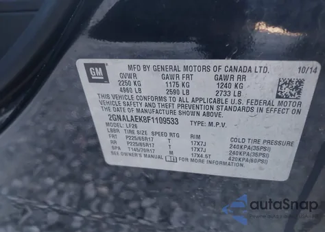 2015 Chevrolet Equinox Ls from USA, damaged, VIN 2GNALAEK8F1109533